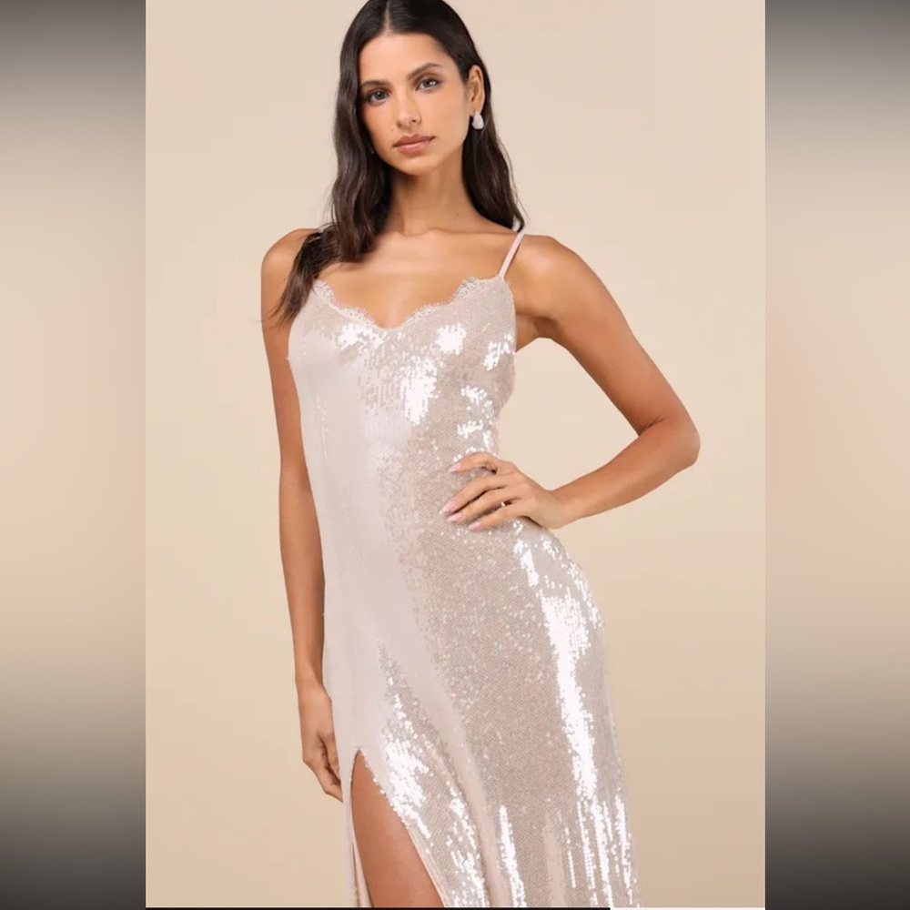 Elegant Sequin Slip Dress in Cream